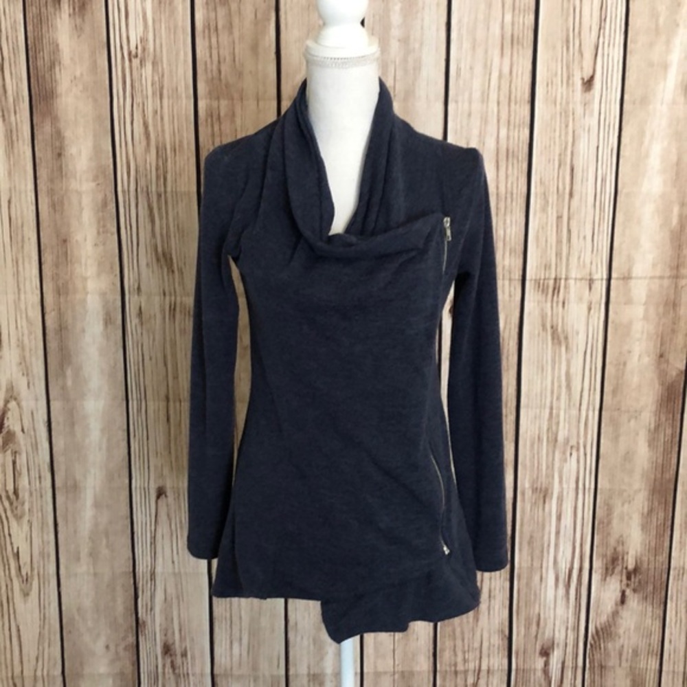 Gilli Blue Diagonal Zip Cowl Neck Cardigan